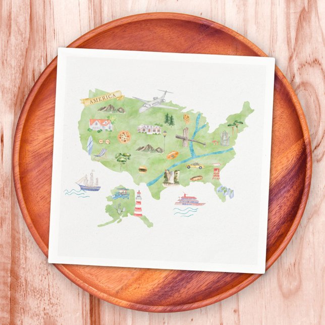 United States of America Illustrated Map Napkins (In situ)