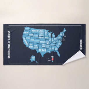 United States Of America Map Address Marker Bath Towel