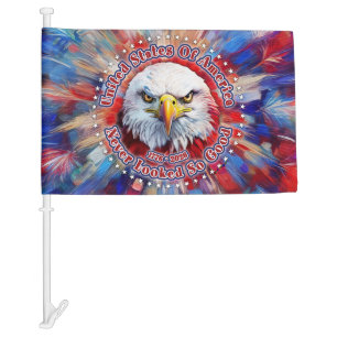 United States Of America Never Red Eagle Fireworks Car Flag