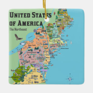 United States of America North East Map Ceramic Ornament