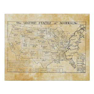 united States Of America Old World Map  Faux Canvas Print