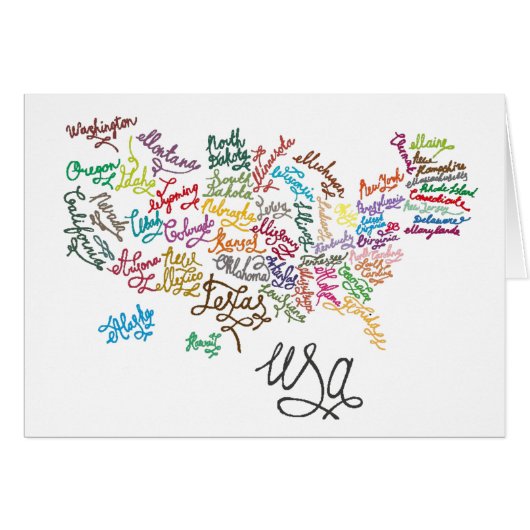 United States of America Script Text Map Cards (Front Horizontal)