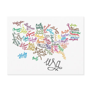 United States of America Script Text Map Postcard