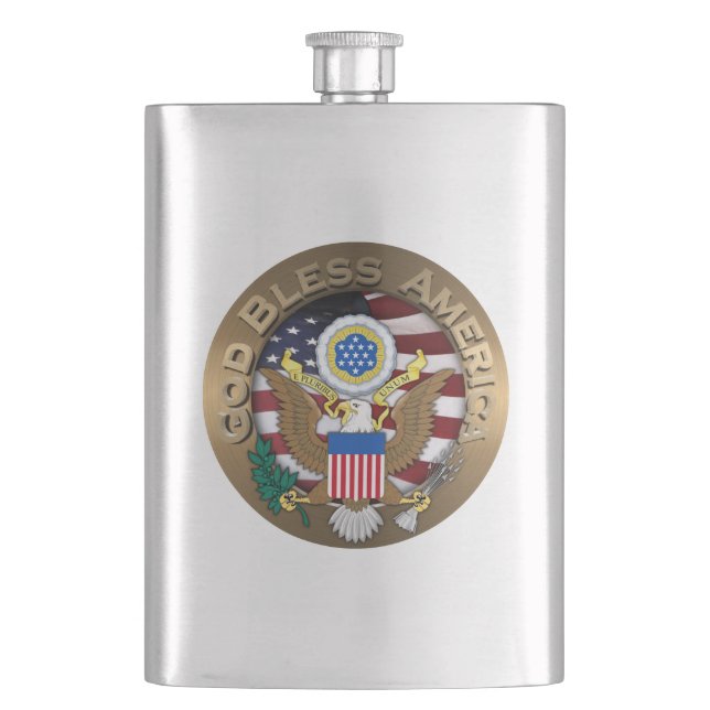 United States of America Seal - God Bless America Flask (Front)