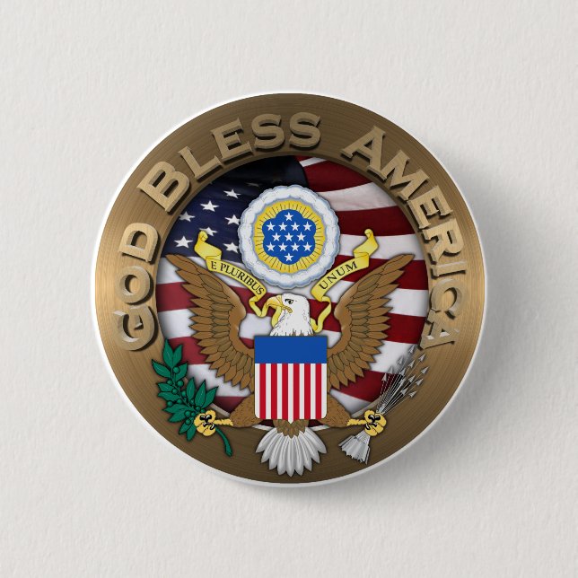 United States of America Seal - God Bless America Pinback Button (Front)