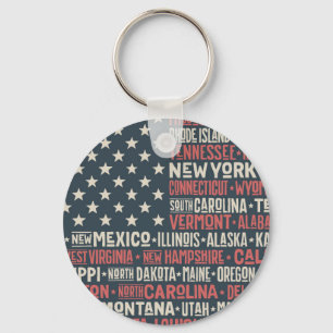 United States Of America States & Capitals Keychain
