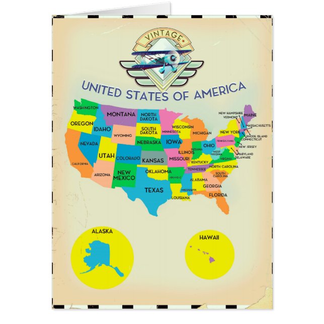 United States of America vintage style Map Card (Front)