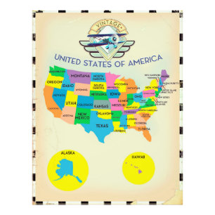 United States of America vintage style Map Photo Print