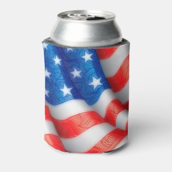 United States Of America Wavy Flag Zen Doodle Art Can Cooler by DoodleGod at Zazzle