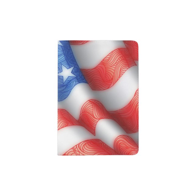 United States of America Wavy Flag Zen Doodle Art Passport Holder (Front)