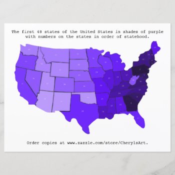 United States Order Of Statehood Map With Numbers by Cherylsart at Zazzle