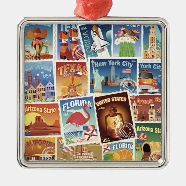 United States Postage Stamps Metal Ornament (Front)