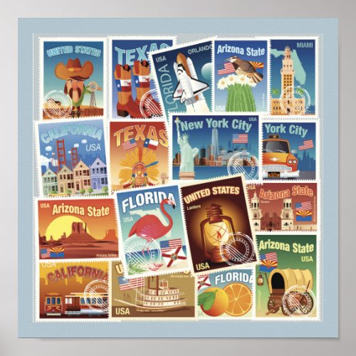 United States Postage Stamps Poster