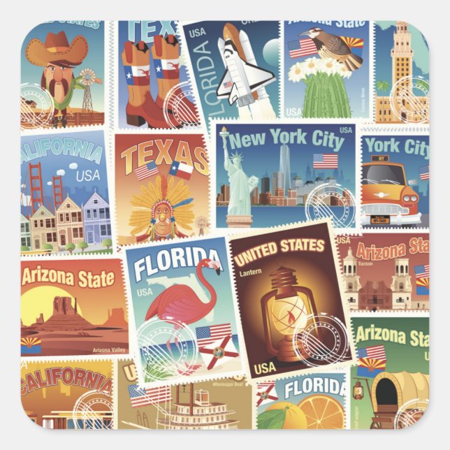 United States Postage Stamps Square Sticker (Front)
