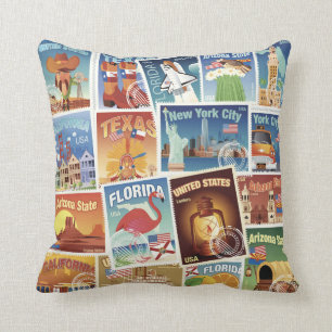 United States Postage Stamps Throw Pillow