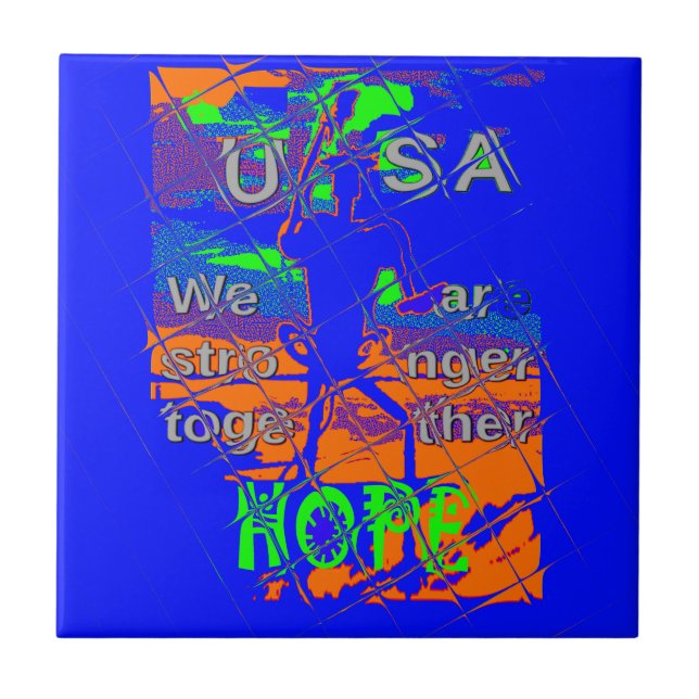 United States Psychedelic Hope: Blue Unity Art Ceramic Tile (Front)