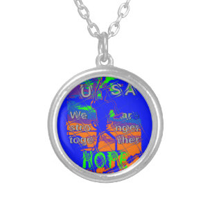 United States Psychedelic Hope: Blue Unity Art Silver Plated Necklace