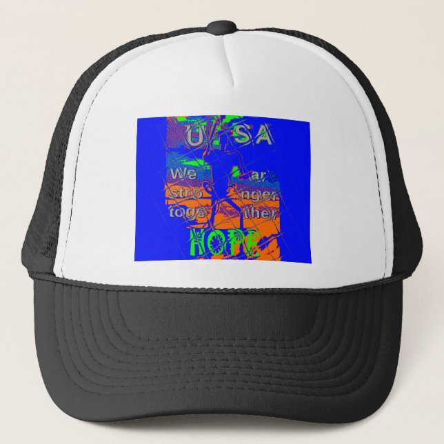 United States Psychedelic Hope: Blue Unity Art Trucker Hat (Front)