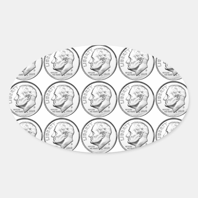 United States Roosevelt Dime Oval Sticker (Front)
