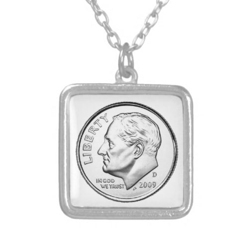 United States Roosevelt Dime Silver Plated Necklace