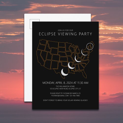 United States Solar Eclipse 482024 Viewing Party Invitation Postcard