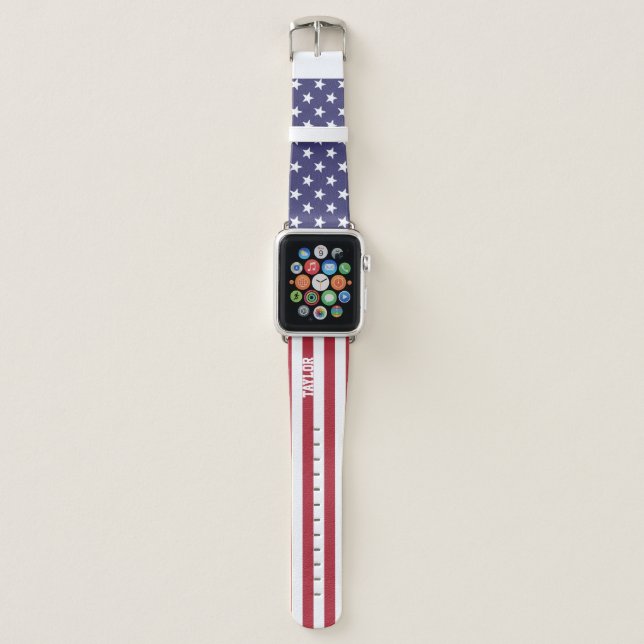 United States Stars And Stripes Personalized Apple Watch Band (Front)