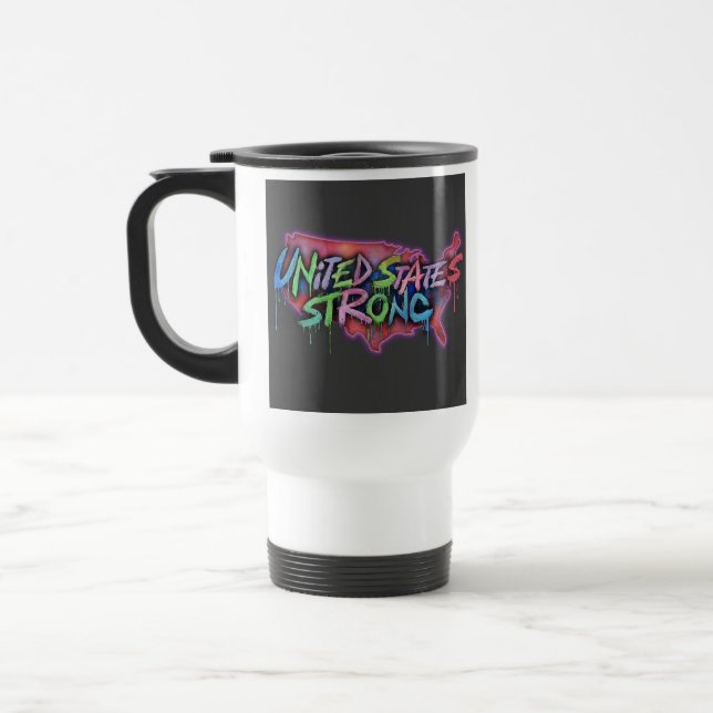 "United States Strong" Travel Coffee Mug. Travel Mug (Left)