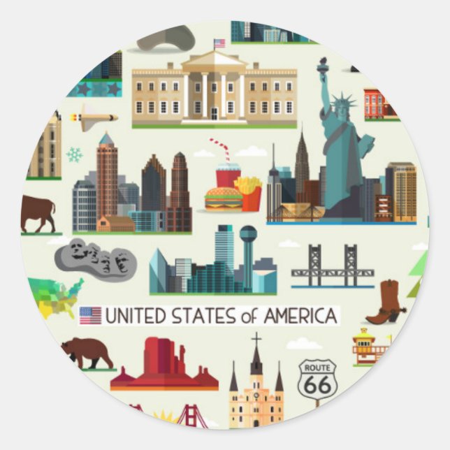 United States Symbols Pattern Classic Round Sticker (Front)