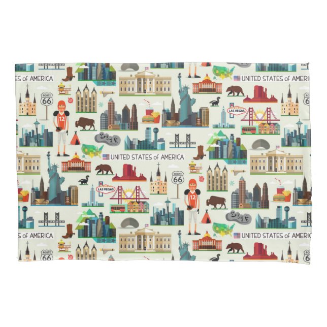 United States Symbols Pattern Pillow Case (Front-Left)