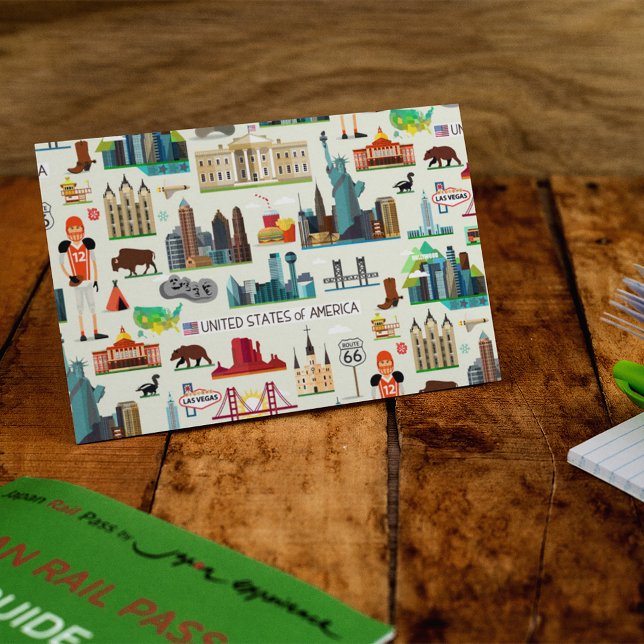 United States Symbols Pattern Postcard (Postcard on table)