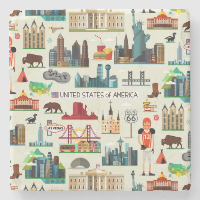 United States Symbols Pattern Stone Coaster (Front)