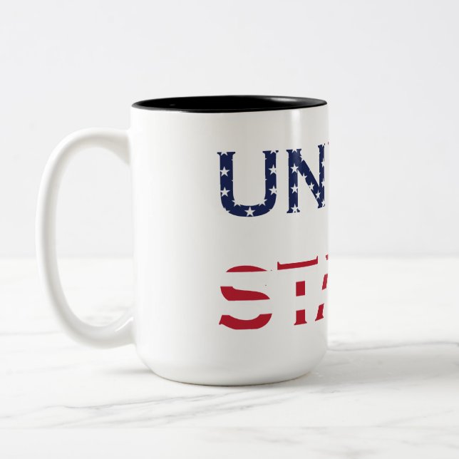 UNITED STATES Text Flag Two-Tone Coffee Mug (Left)