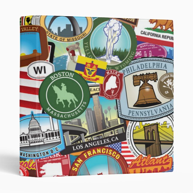 United States Travel Sticker Pattern 3 Ring Binder (Front/Spine)