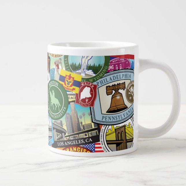 United States Travel Sticker Pattern Giant Coffee Mug (Right)