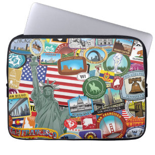 United States Travel Sticker Pattern Laptop Sleeve