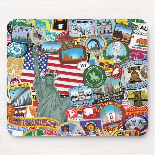 United States Travel Sticker Pattern Mouse Pad
