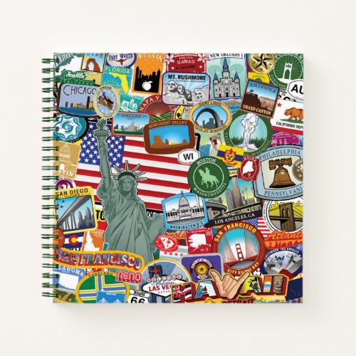 United States Travel Sticker Pattern Notebook