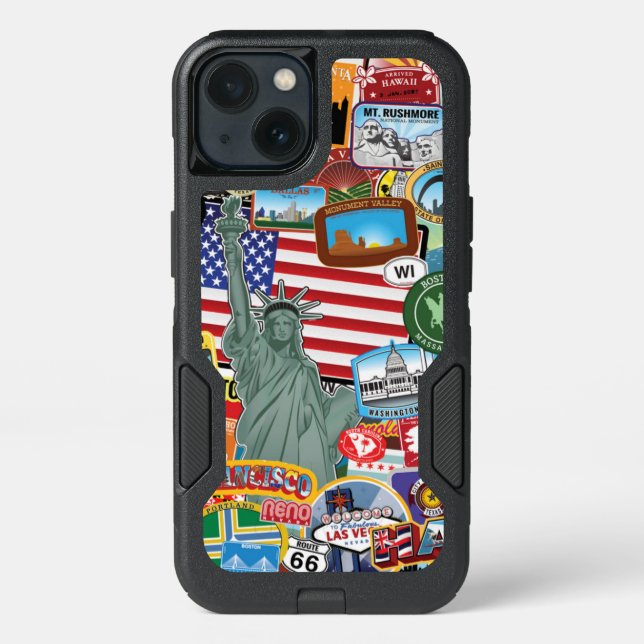 United States Travel Sticker Pattern Otterbox iPhone Case (Back)