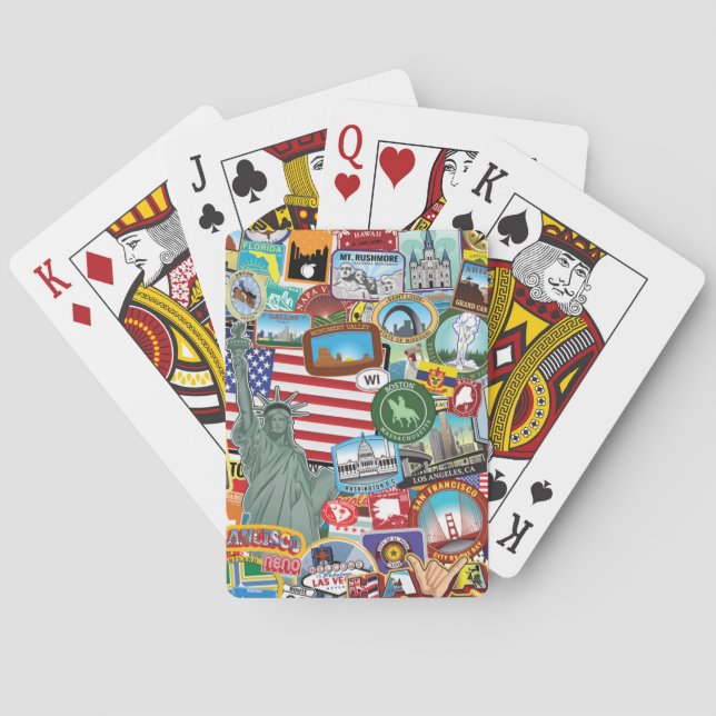 United States Travel Sticker Pattern Poker Cards (Back)