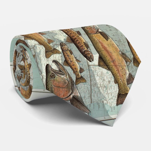 United States Trout Map (1999) Neck Tie (Rolled)