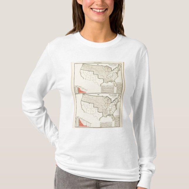 United States Two color lithographed maps T-Shirt (Front)