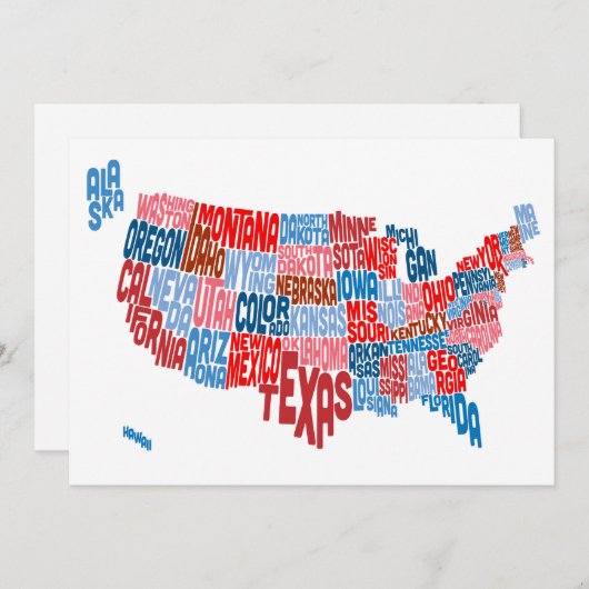 United States Typography Text Map (Front/Back)