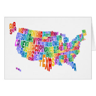 United States Typography Text Map Cards