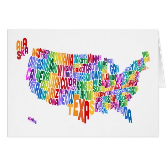 United States Typography Text Map Cards (Front Horizontal)