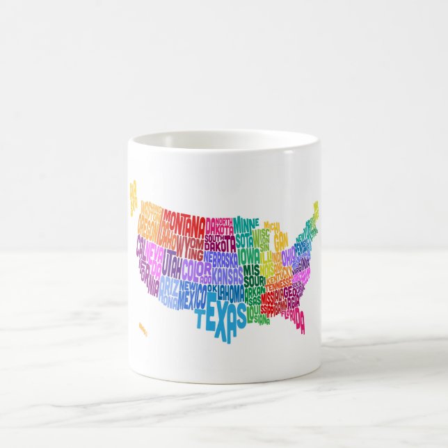 United States Typography Text Map Coffee Mug (Center)