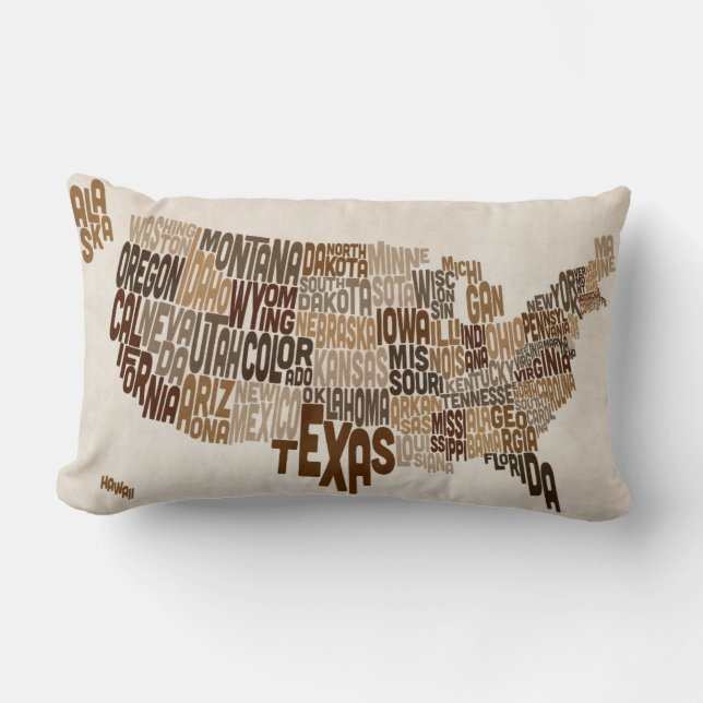 United States Typography Text Map Lumbar Pillow (Front)