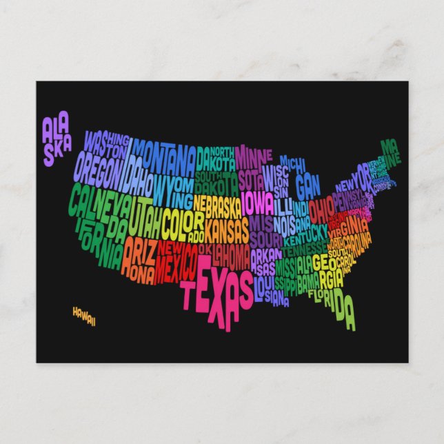 United States Typography Text Map Postcard (Front)