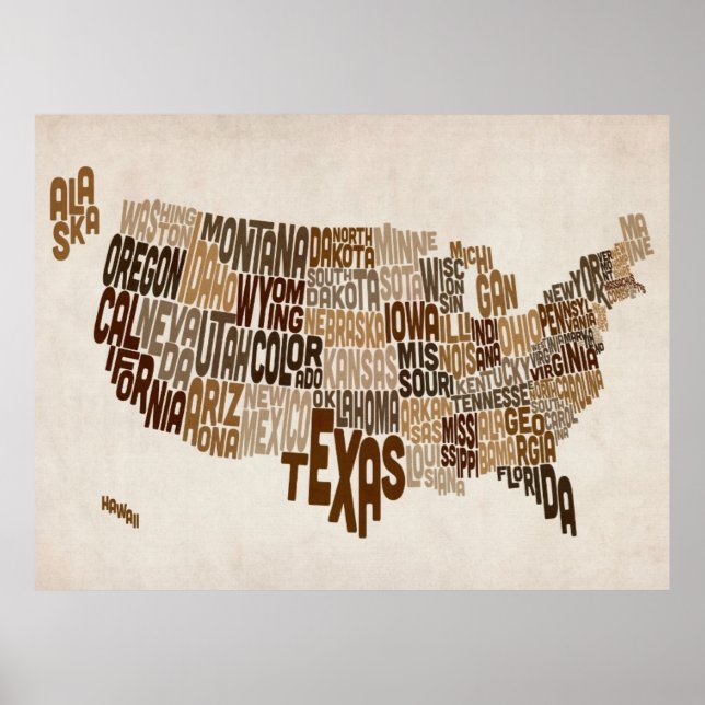 United States Typography Text Map Poster (Front)