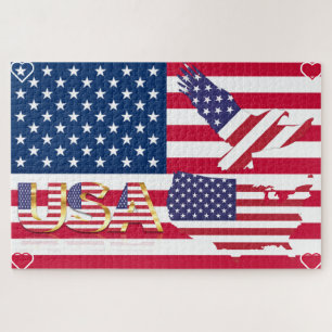 United States - USA Map & Eagle Flag - Hearts Jigsaw Puzzle