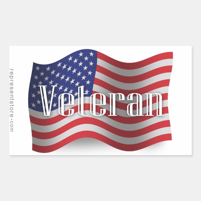 United States Veteran Waving Flag Rectangular Sticker (Front)